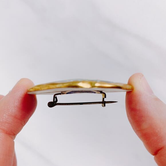 VTG Signed Schumann Bavaria Hand Painted Porcelain Floral Brooch 20s C-Clasp Pin - Picture 13 of 16